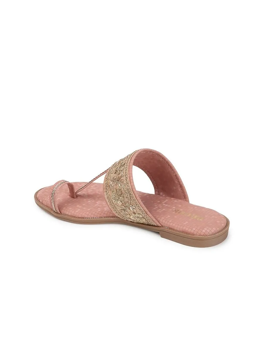 Anouk Peach-Coloured Embellished One Toe Flats