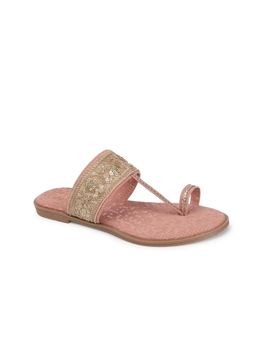 Anouk Peach-Coloured Embellished One Toe Flats