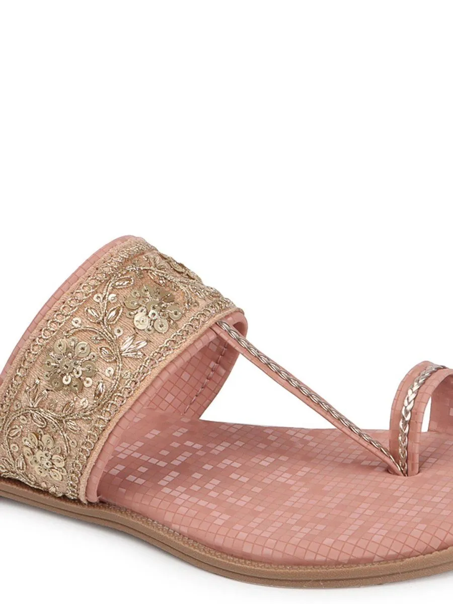 Anouk Peach-Coloured Embellished One Toe Flats