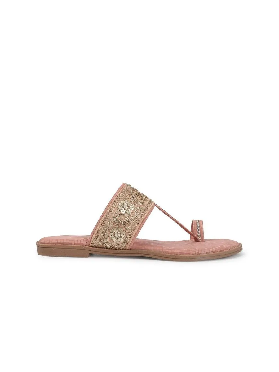Anouk Peach-Coloured Embellished One Toe Flats