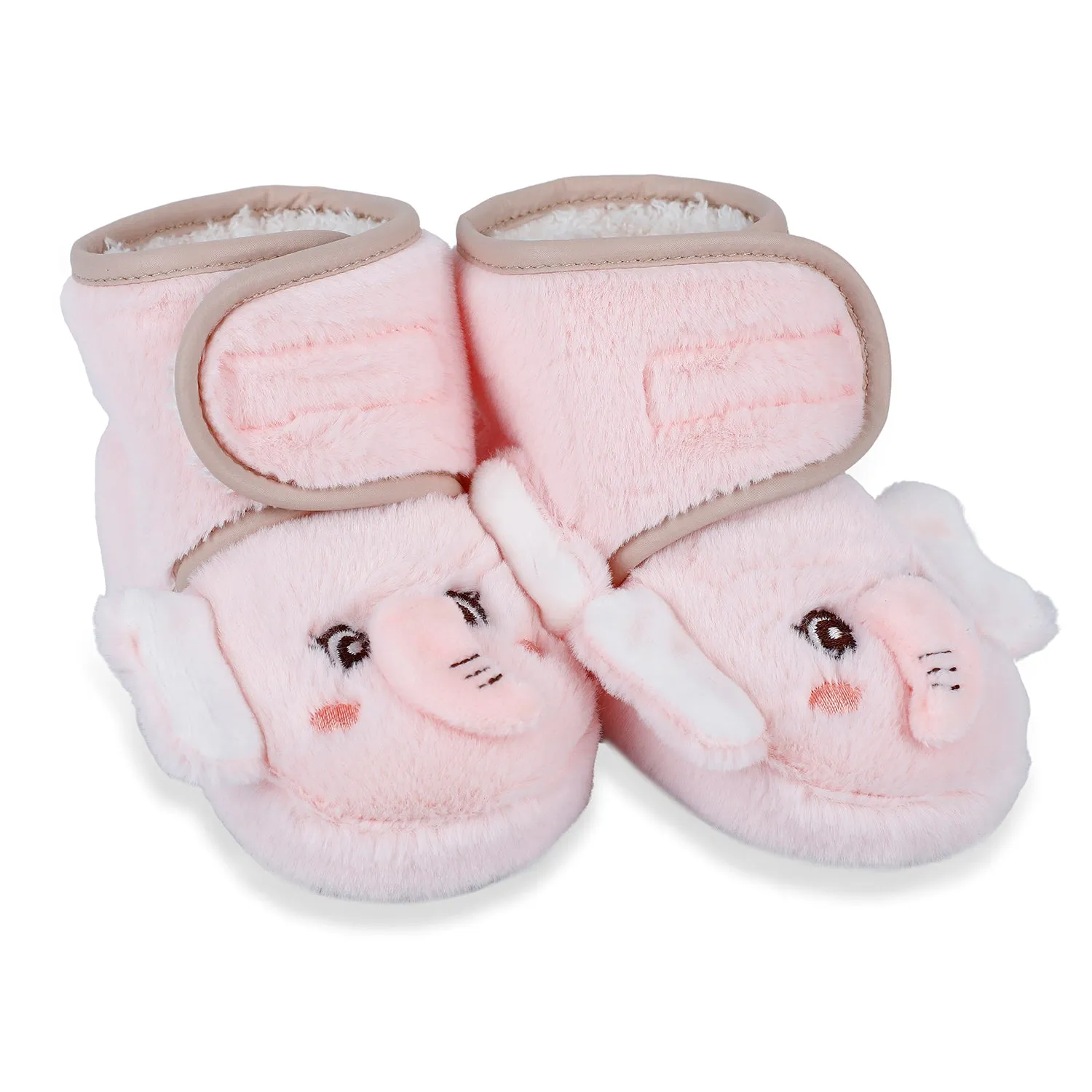 Baby Moo 3D Elephant Cozy Soft Velcro Furry Booties - Pink