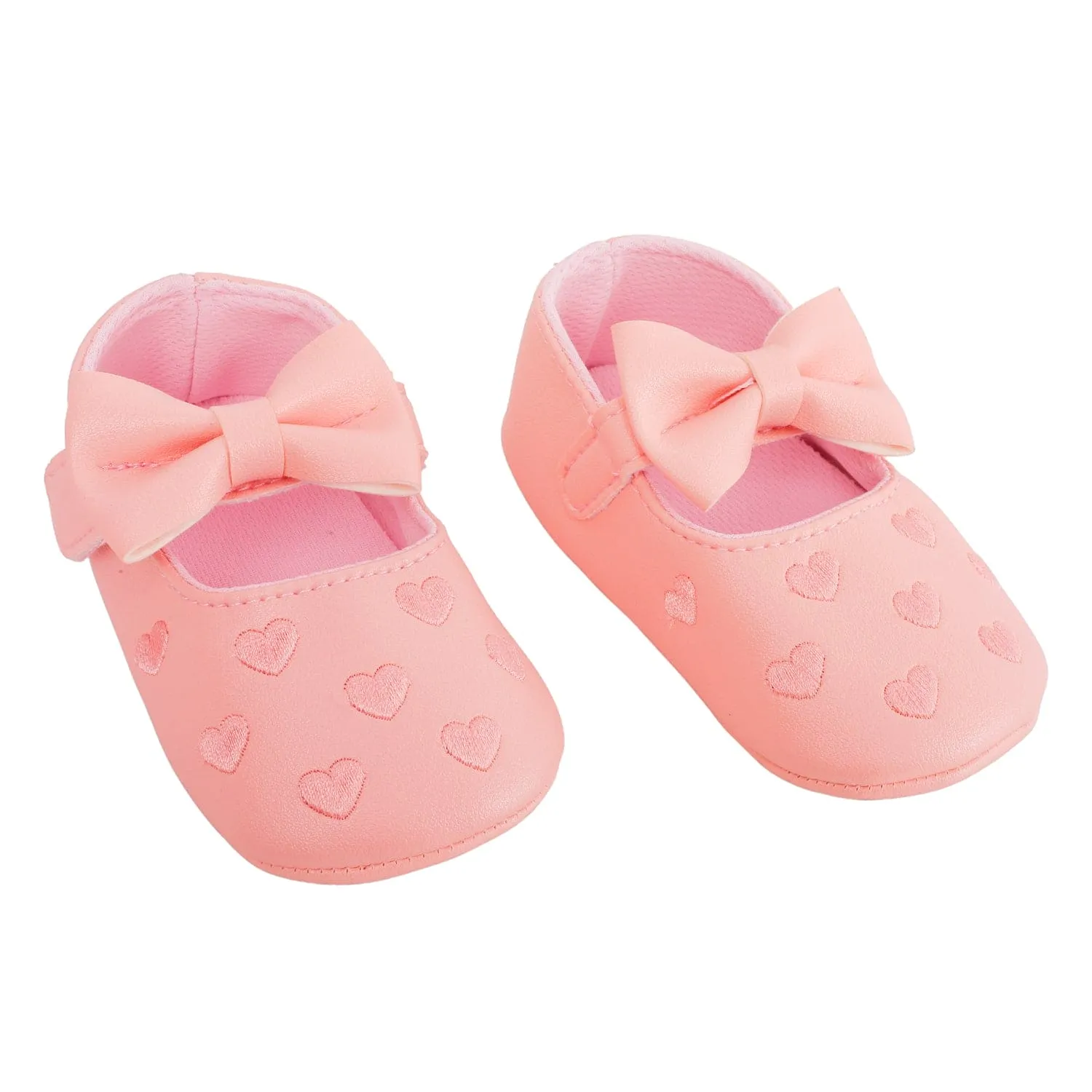 Baby Moo Hearts With Bow Pink Booties