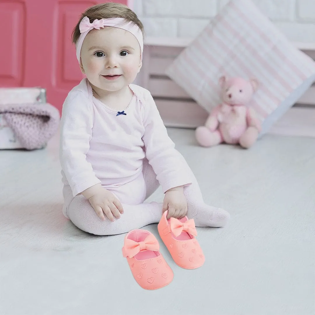 Baby Moo Hearts With Bow Pink Booties