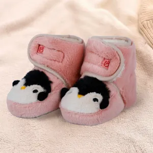 Baby Moo Penguin Warm Veclro Strap Fur Booties - Pink