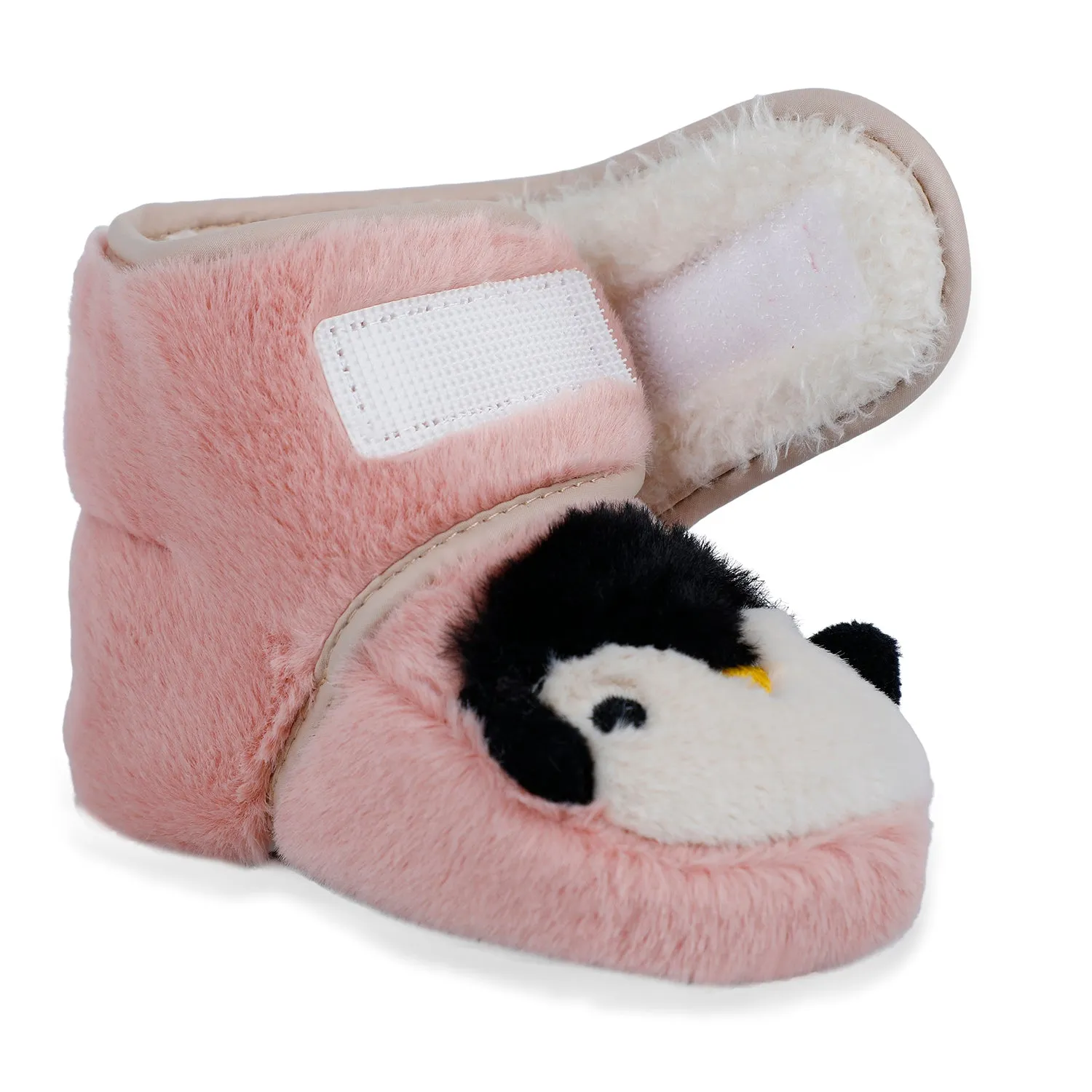 Baby Moo Penguin Warm Veclro Strap Fur Booties - Pink