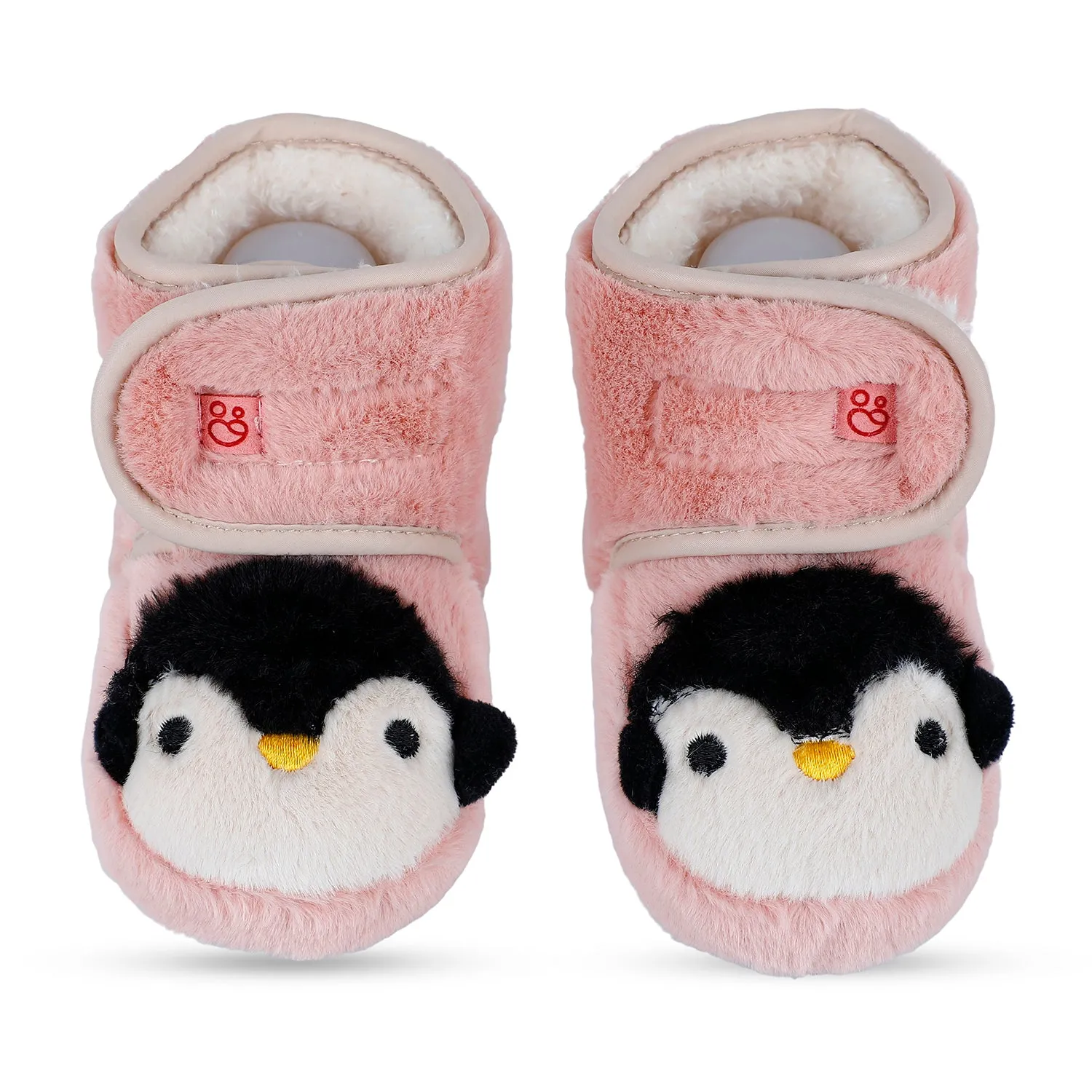 Baby Moo Penguin Warm Veclro Strap Fur Booties - Pink