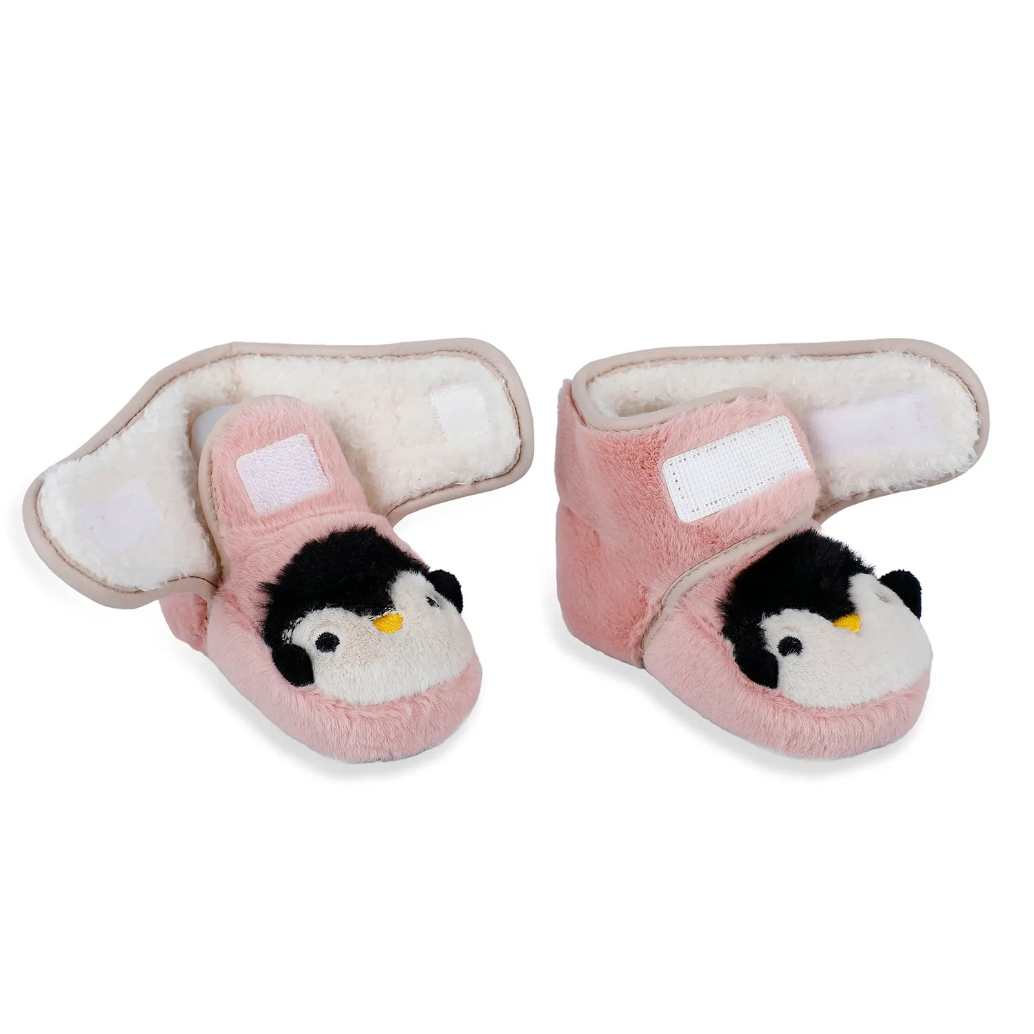 Baby Moo Penguin Warm Veclro Strap Fur Booties - Pink