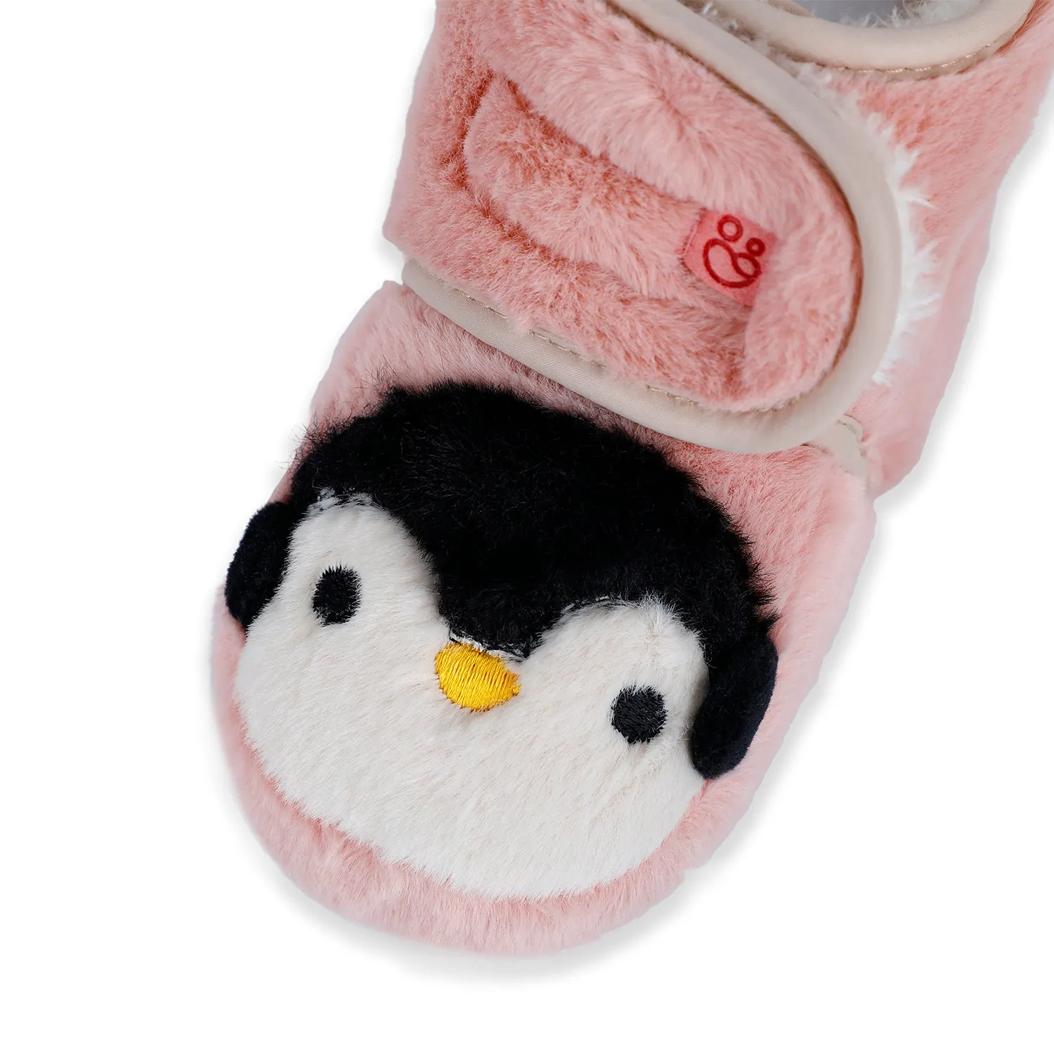 Baby Moo Penguin Warm Veclro Strap Fur Booties - Pink