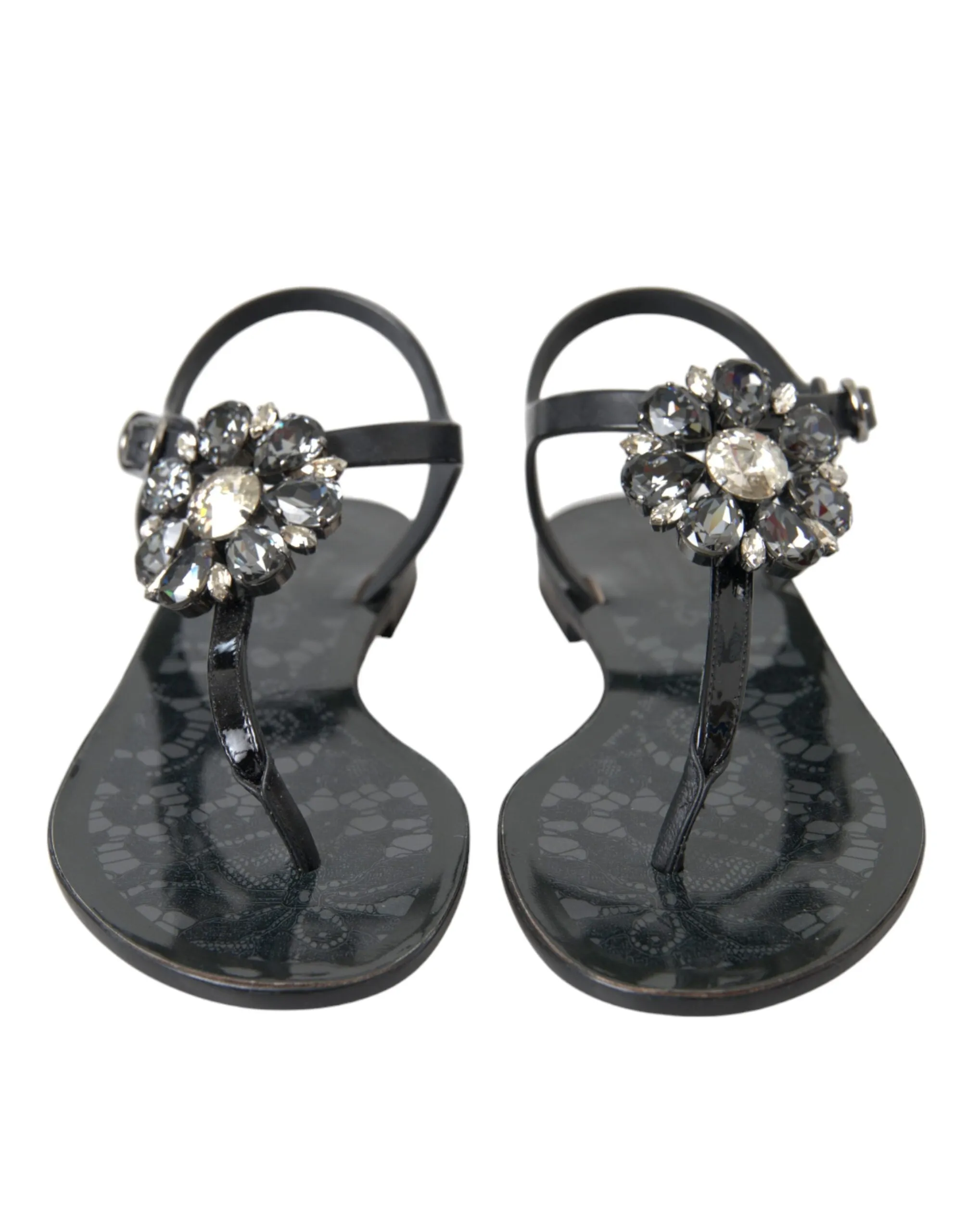 Dolce & Gabbana Black Crystal Flat Sandals