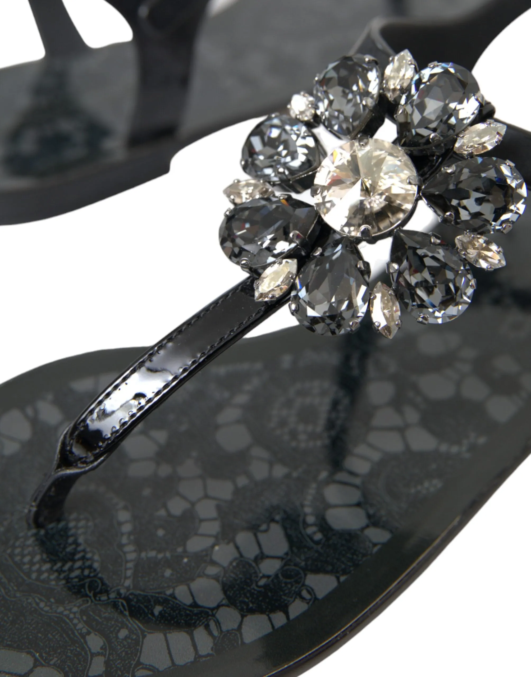 Dolce & Gabbana Black Crystal Flat Sandals