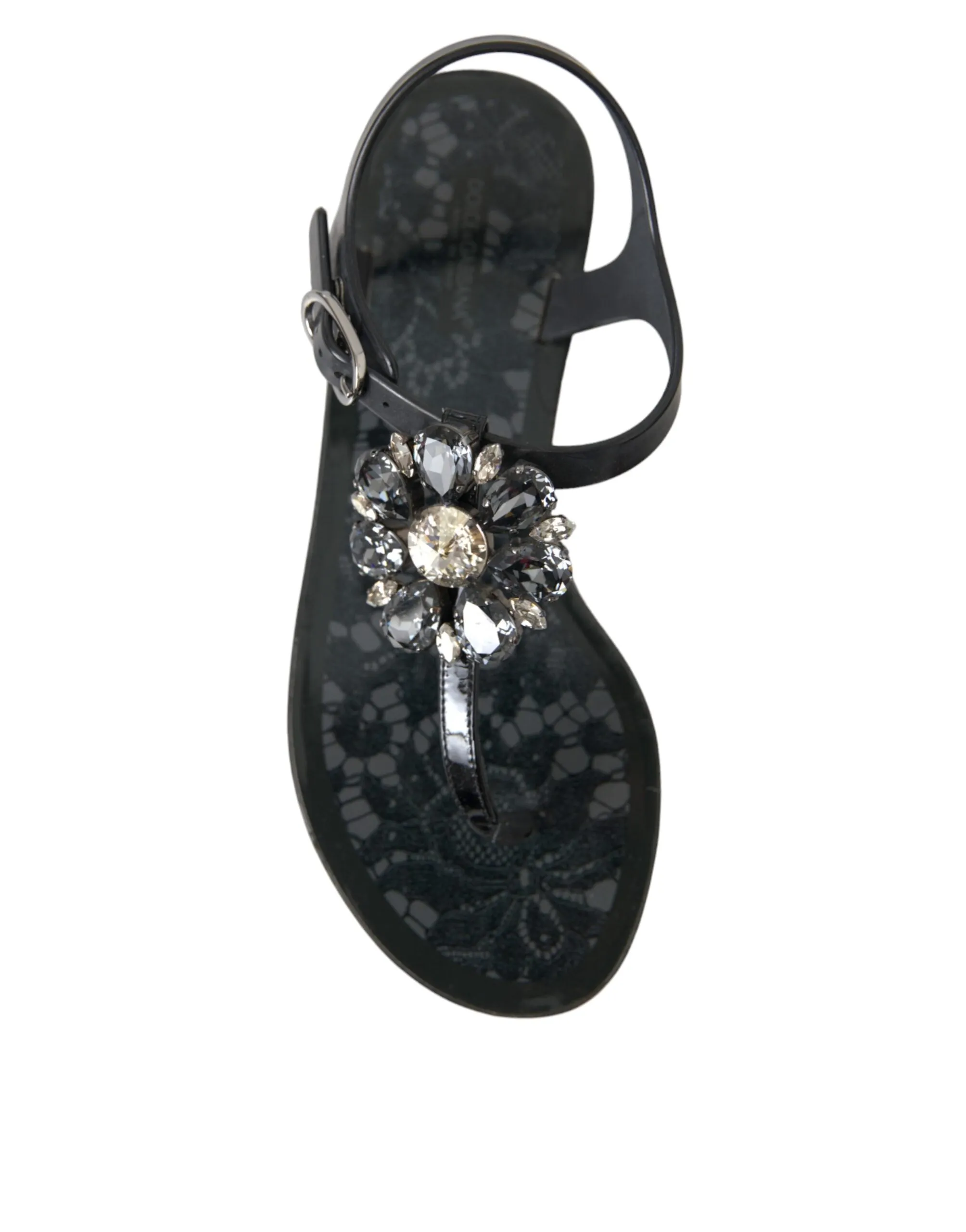Dolce & Gabbana Black Crystal Flat Sandals