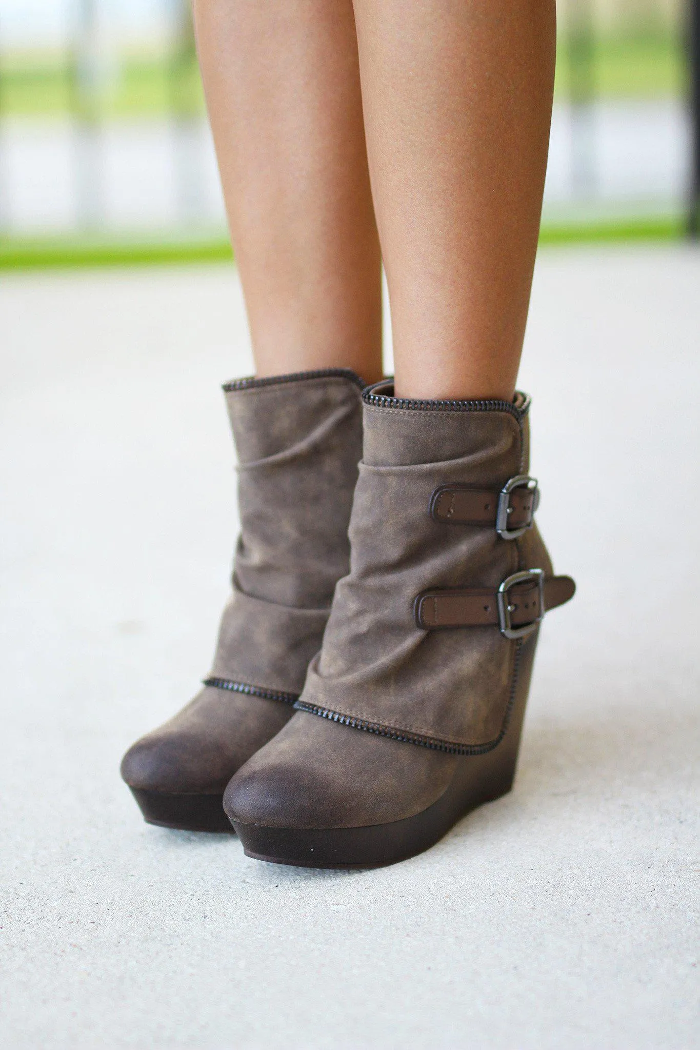 Gemini Taupe Wedge Booties