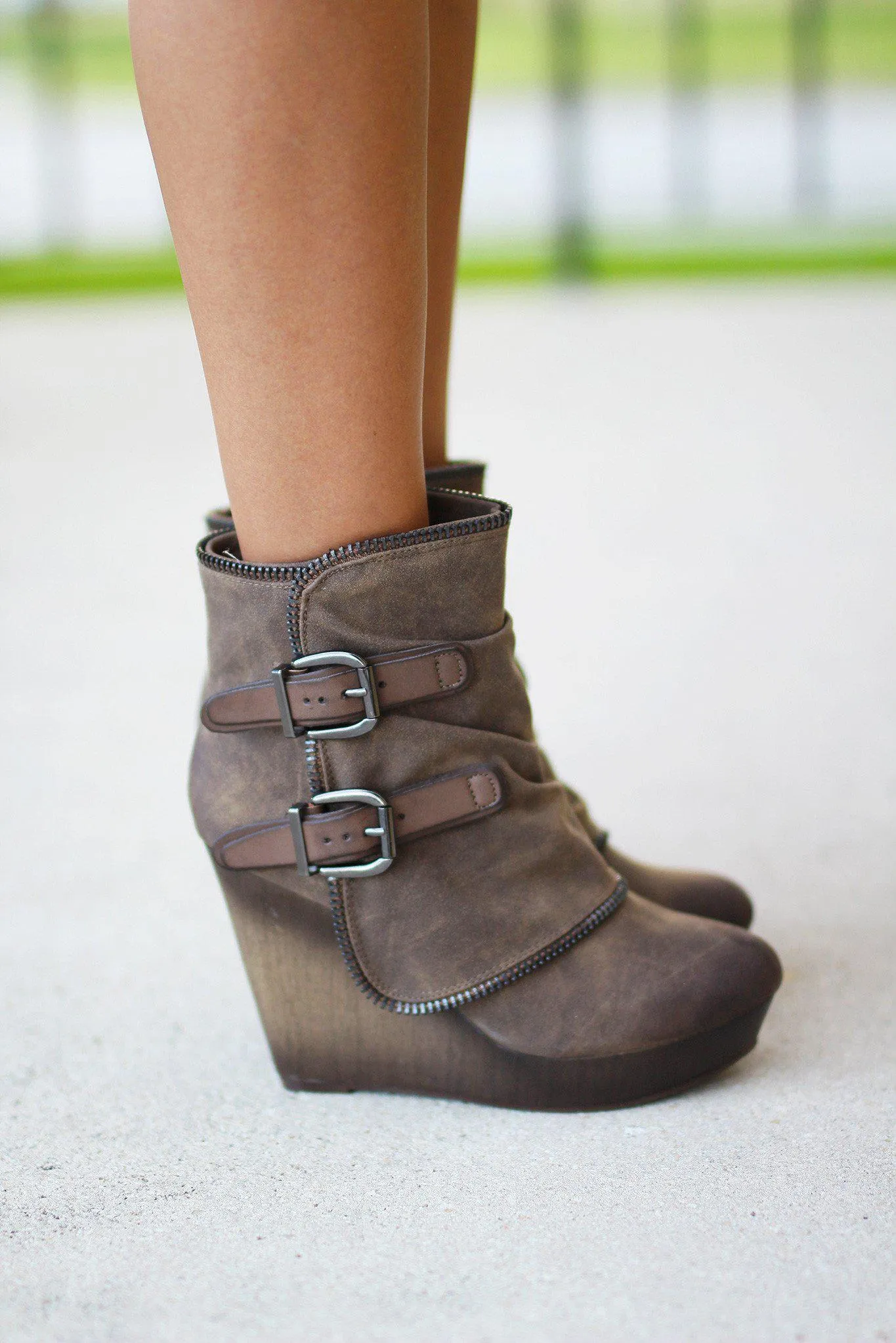 Gemini Taupe Wedge Booties