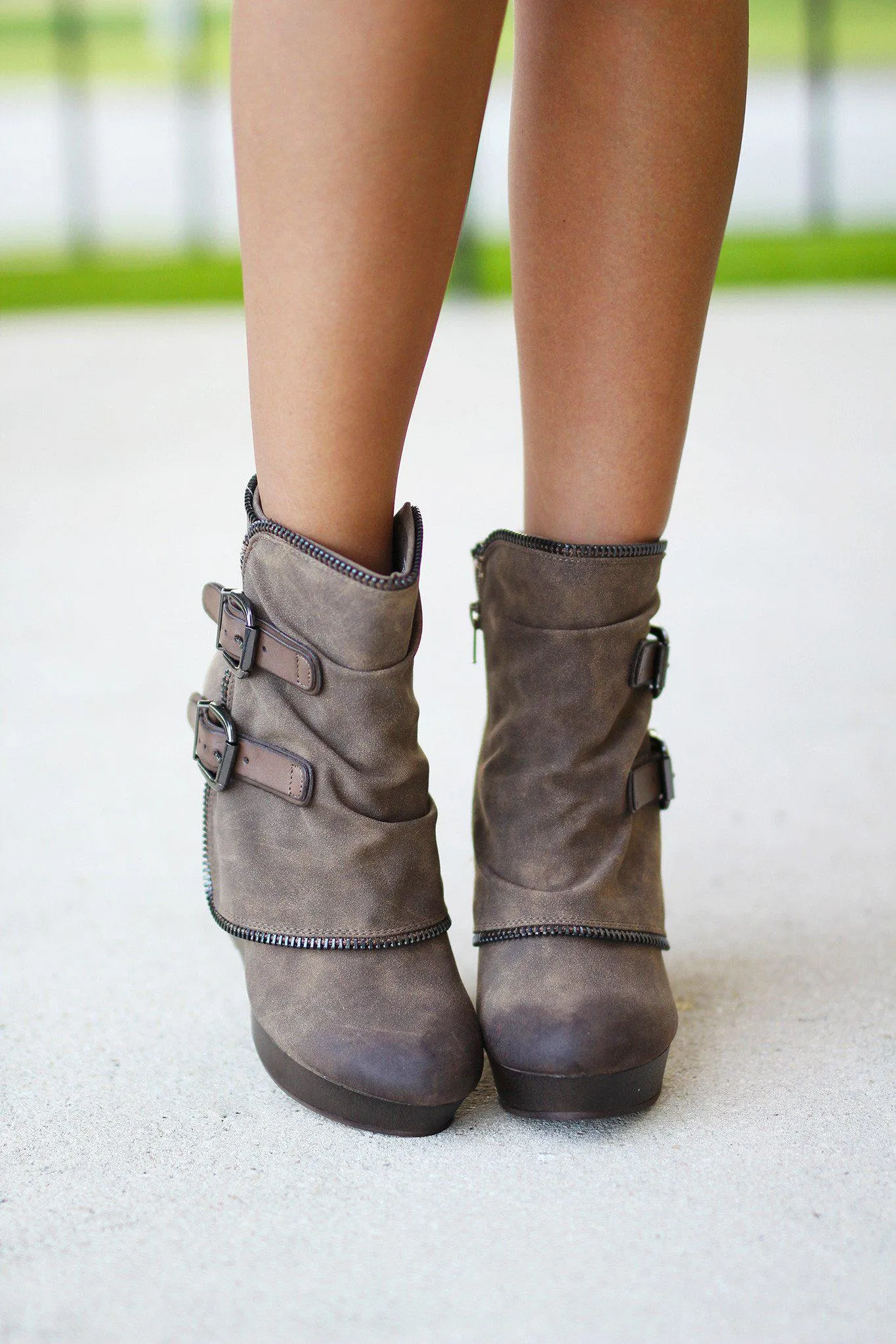 Gemini Taupe Wedge Booties