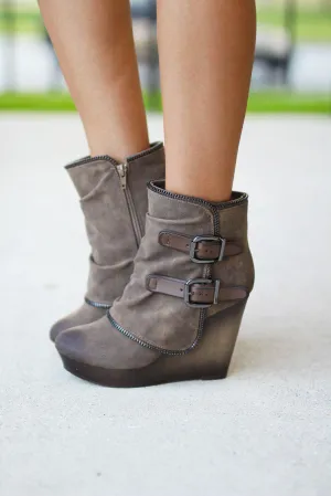 Gemini Taupe Wedge Booties