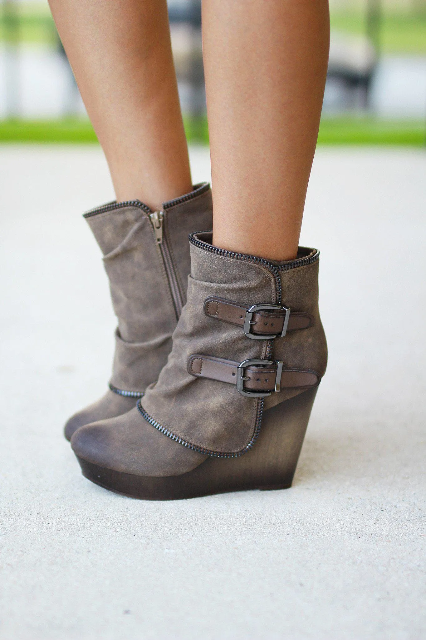 Gemini Taupe Wedge Booties