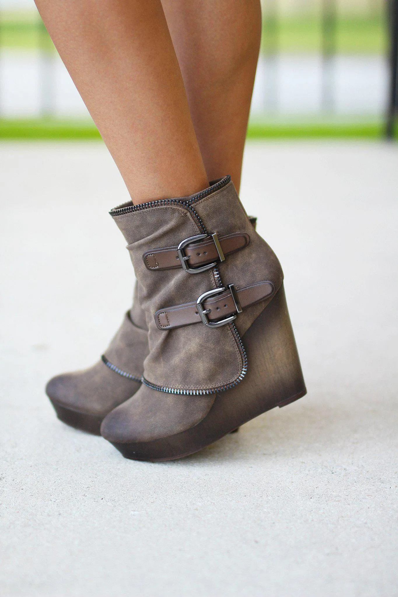 Gemini Taupe Wedge Booties