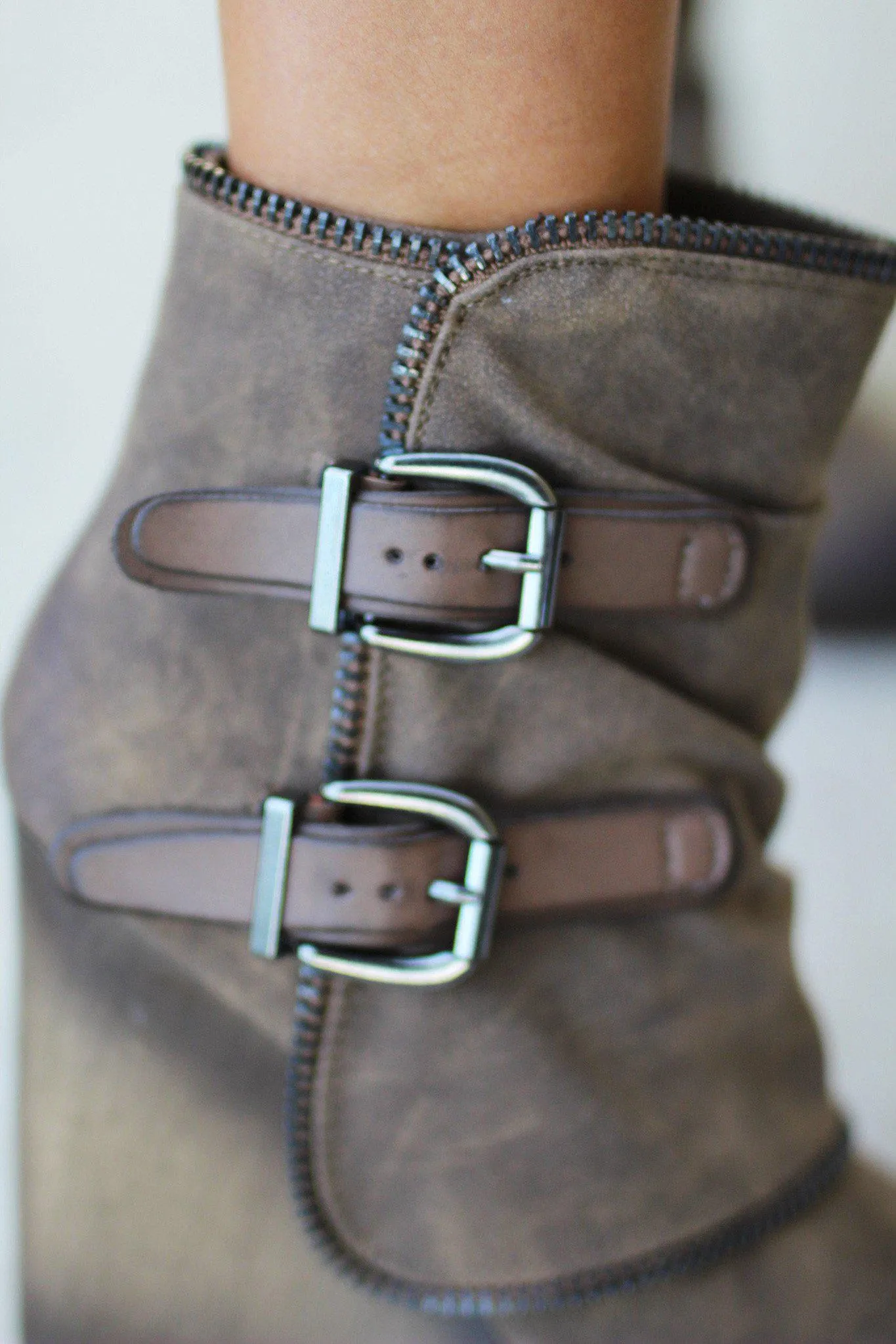 Gemini Taupe Wedge Booties