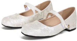Hee grand Flats for Women Ballet Flats with Strap Embroidery Mary Jane Flats Square Toe Elegant Satin Pearl Buckle Dress Shoes
