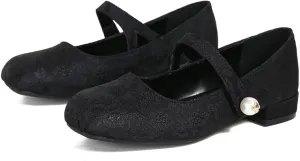 Hee grand Flats for Women Ballet Flats with Strap Embroidery Mary Jane Flats Square Toe Elegant Satin Pearl Buckle Dress Shoes