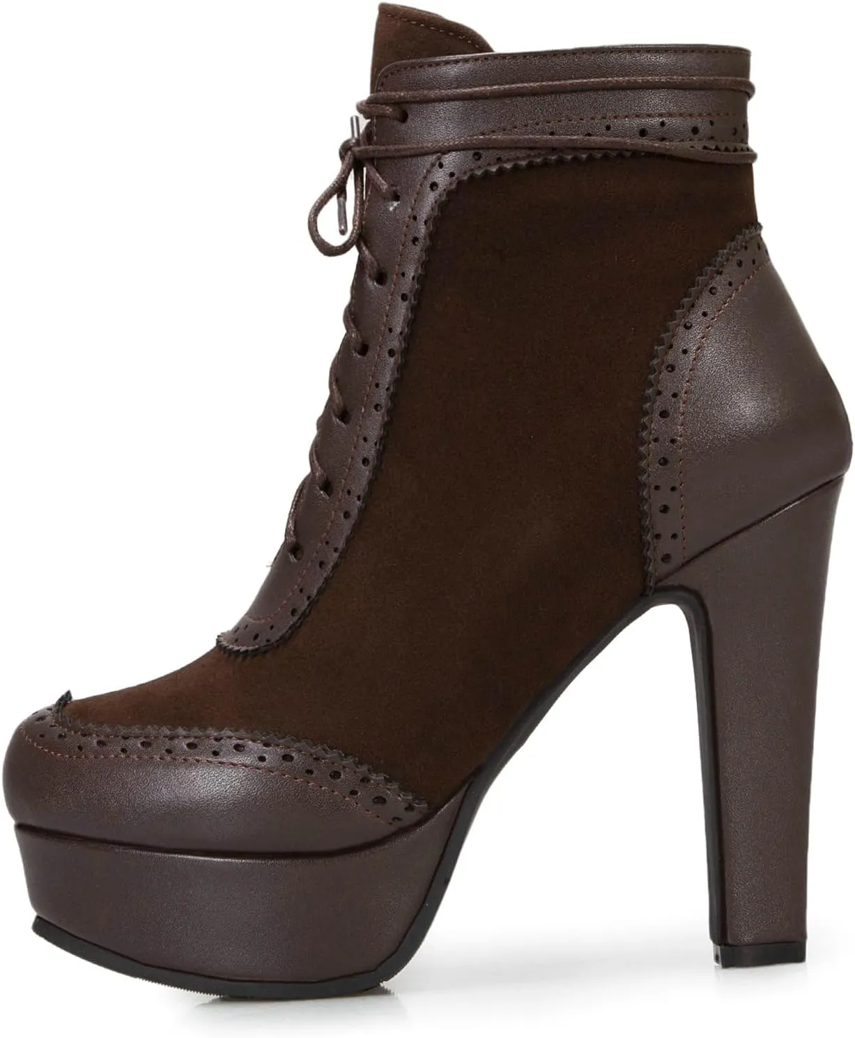 KiutSymo Womens Ankle Boots Platform Lace Up Heel Boots Gothic Punk Combat Boots Round Toe Chunky High Heel Booties Side Zipper Fall Short Boots