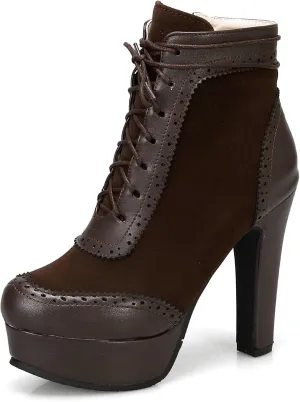 KiutSymo Womens Ankle Boots Platform Lace Up Heel Boots Gothic Punk Combat Boots Round Toe Chunky High Heel Booties Side Zipper Fall Short Boots