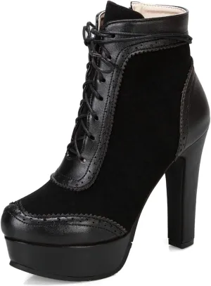 KiutSymo Womens Ankle Boots Platform Lace Up Heel Boots Gothic Punk Combat Boots Round Toe Chunky High Heel Booties Side Zipper Fall Short Boots