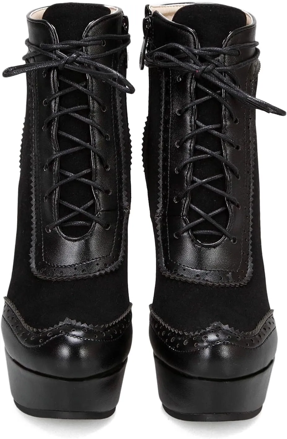 KiutSymo Womens Ankle Boots Platform Lace Up Heel Boots Gothic Punk Combat Boots Round Toe Chunky High Heel Booties Side Zipper Fall Short Boots