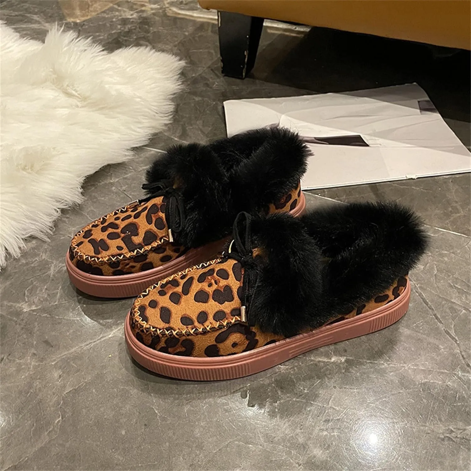 Ladmiple Snow Boots For Women Wide Calf Winter Shoes with Fur Lined Warm Slip On Comfortable Outdoor Walking Ankle Booties