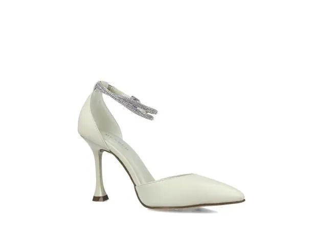 Menbur Cream Court Shoes with Diamanté Ankle Strap