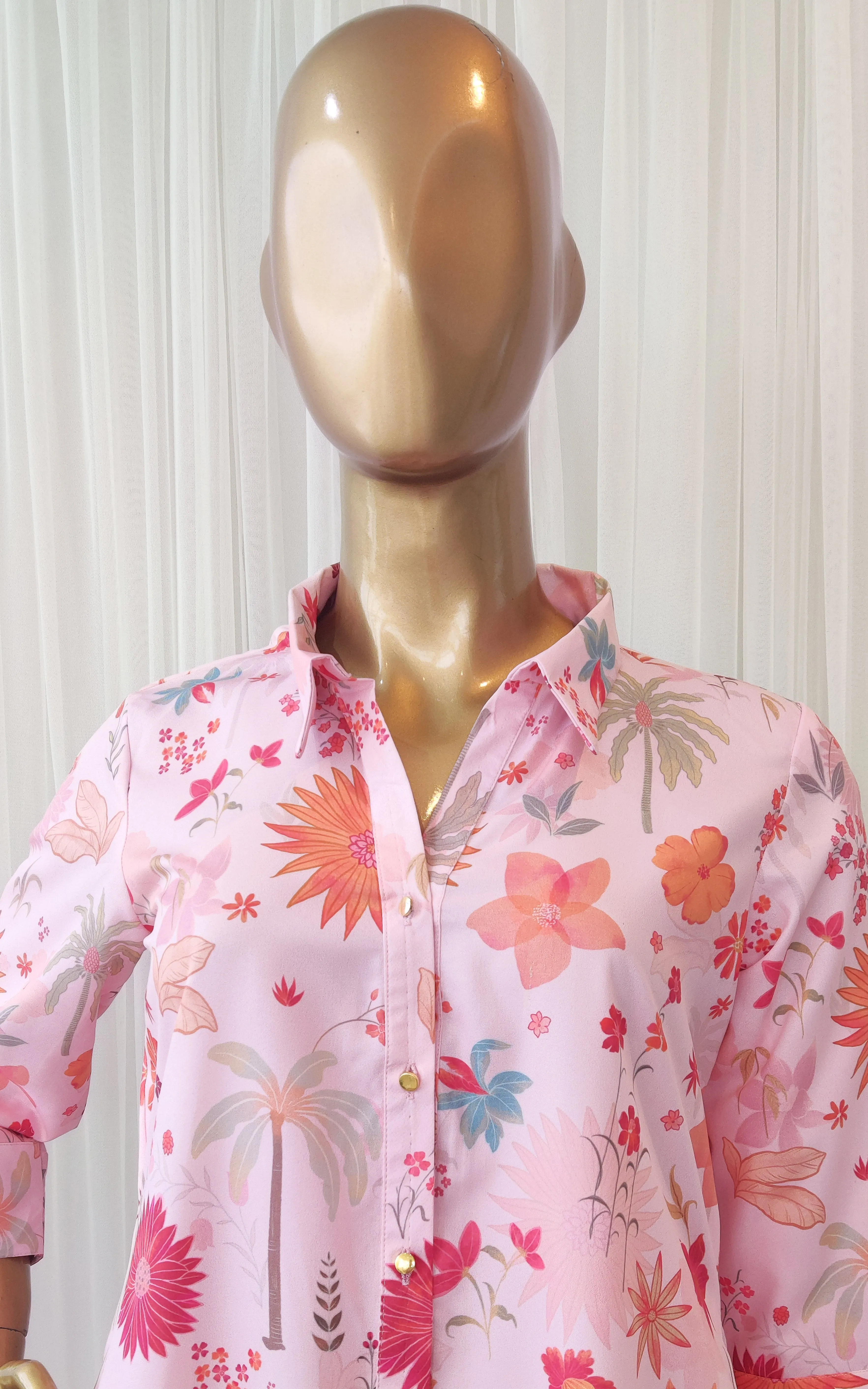 Pink Tropical Print Crepe Co-Ord Set