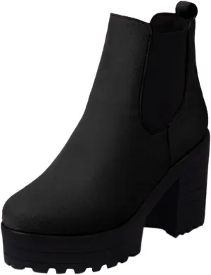 Platform Ankle Boots for Women,Womens Ankle Boots Elastic Chelsea Boots Round Toe Chunky Block Heel Booties Slip on Fall Short Boots Casual Comfortable Lug Sole Non Slip Walking Boots