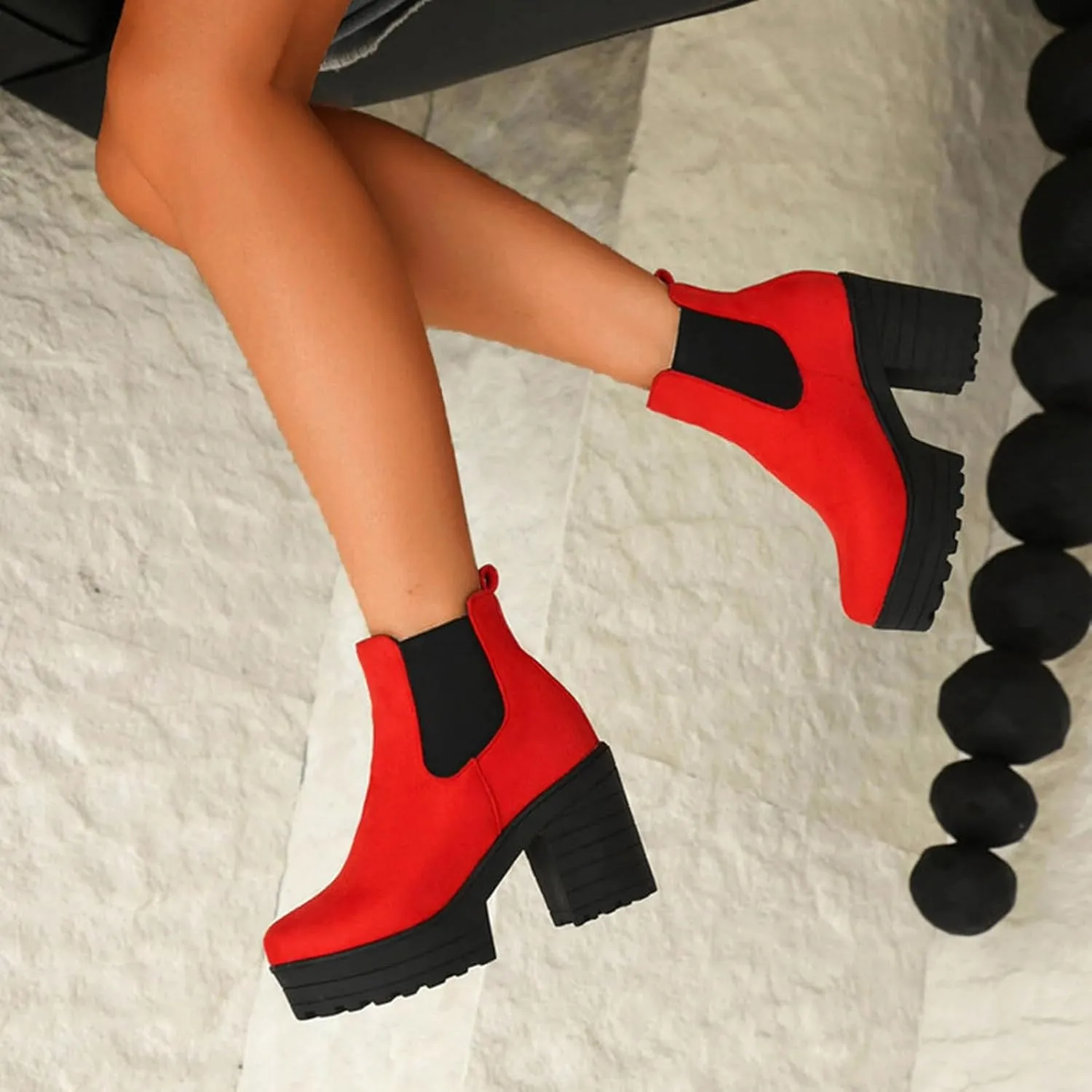 Platform Ankle Boots for Women,Womens Ankle Boots Elastic Chelsea Boots Round Toe Chunky Block Heel Booties Slip on Fall Short Boots Casual Comfortable Lug Sole Non Slip Walking Boots