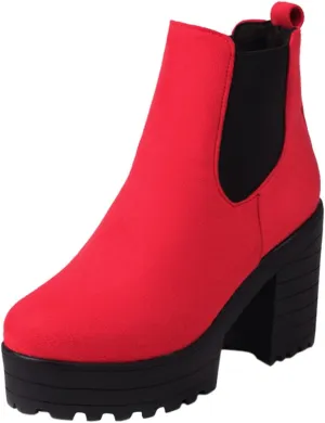 Platform Ankle Boots for Women,Womens Ankle Boots Elastic Chelsea Boots Round Toe Chunky Block Heel Booties Slip on Fall Short Boots Casual Comfortable Lug Sole Non Slip Walking Boots