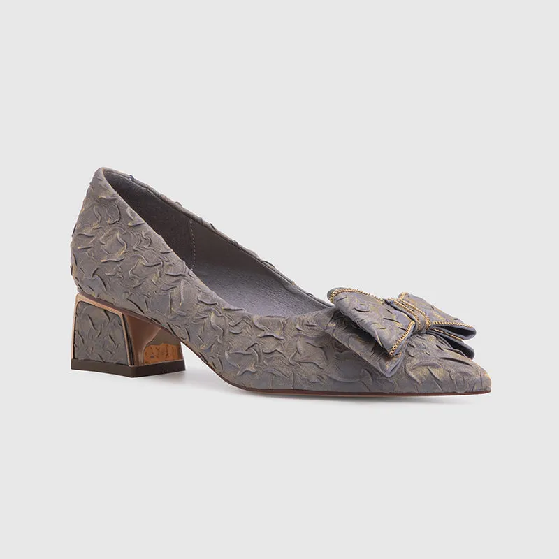 Satin Pointy Toe Chunky Heels Pumps Purple