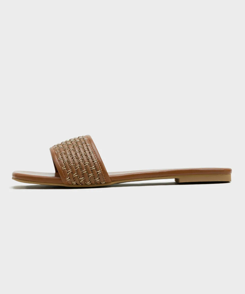 Square Toe Flats with Weave Detail