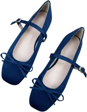 Stunner Womens Mary Jane Flats Elegant Square Toe Bowknot Ballet Flats Comfortable One Line Strap Flat Shoes