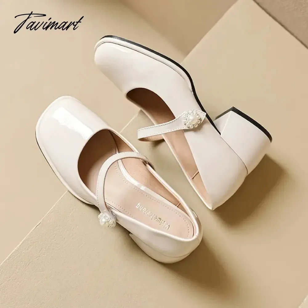 Tavimart Women's Chunky Block Pumps Slip On Low Heel Closed Round Toe Dress Classic Mid Square Shoes Wedding Party Office Lady Shoes