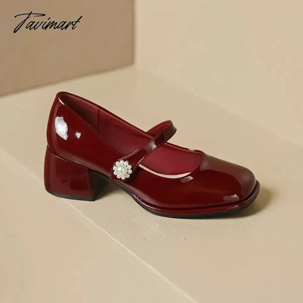 Tavimart Women's Chunky Block Pumps Slip On Low Heel Closed Round Toe Dress Classic Mid Square Shoes Wedding Party Office Lady Shoes