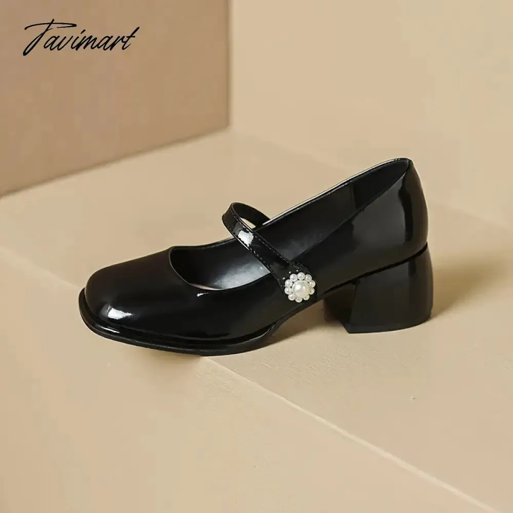 Tavimart Women's Chunky Block Pumps Slip On Low Heel Closed Round Toe Dress Classic Mid Square Shoes Wedding Party Office Lady Shoes