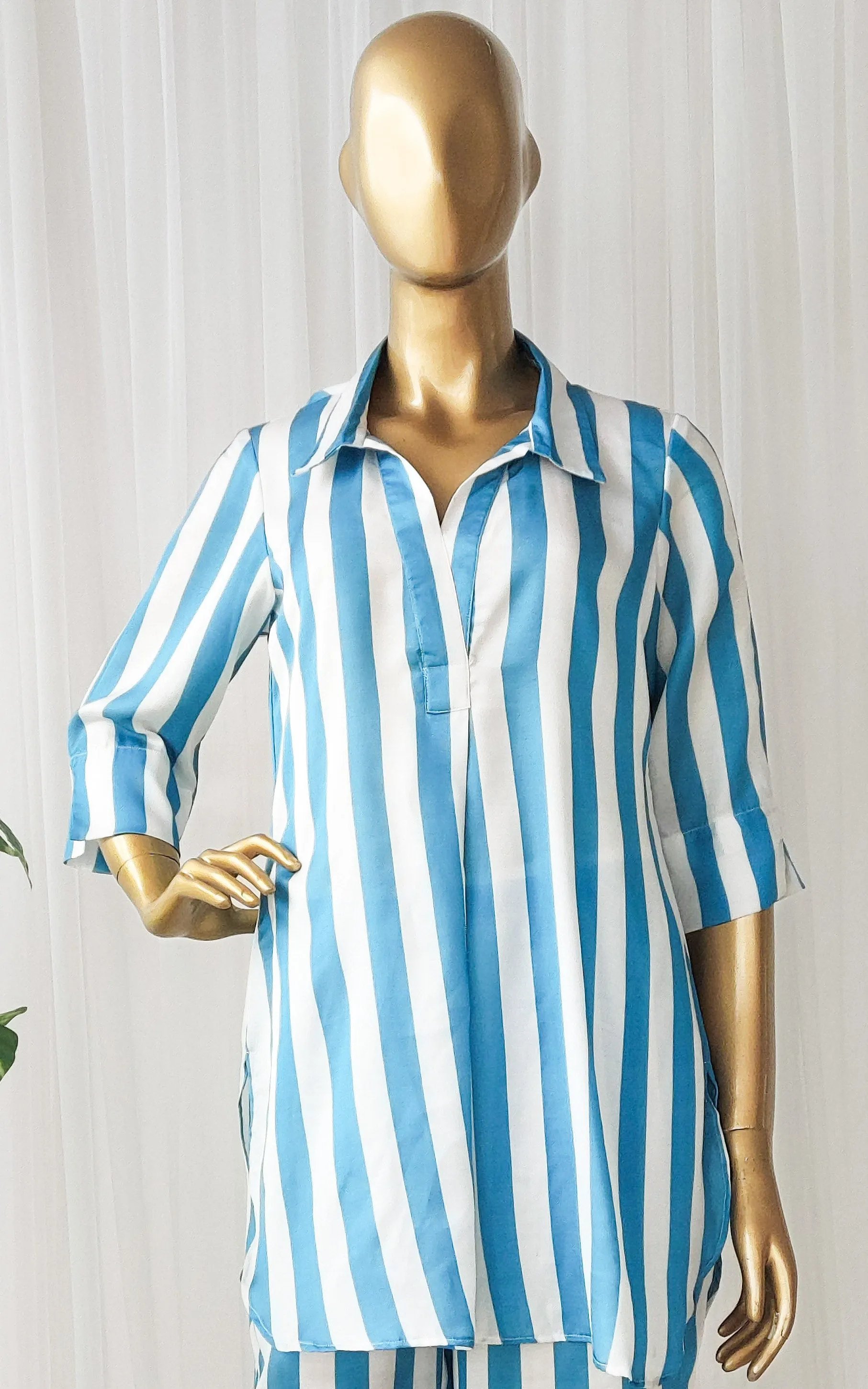 Teal Blue Striped Co-Ord Set