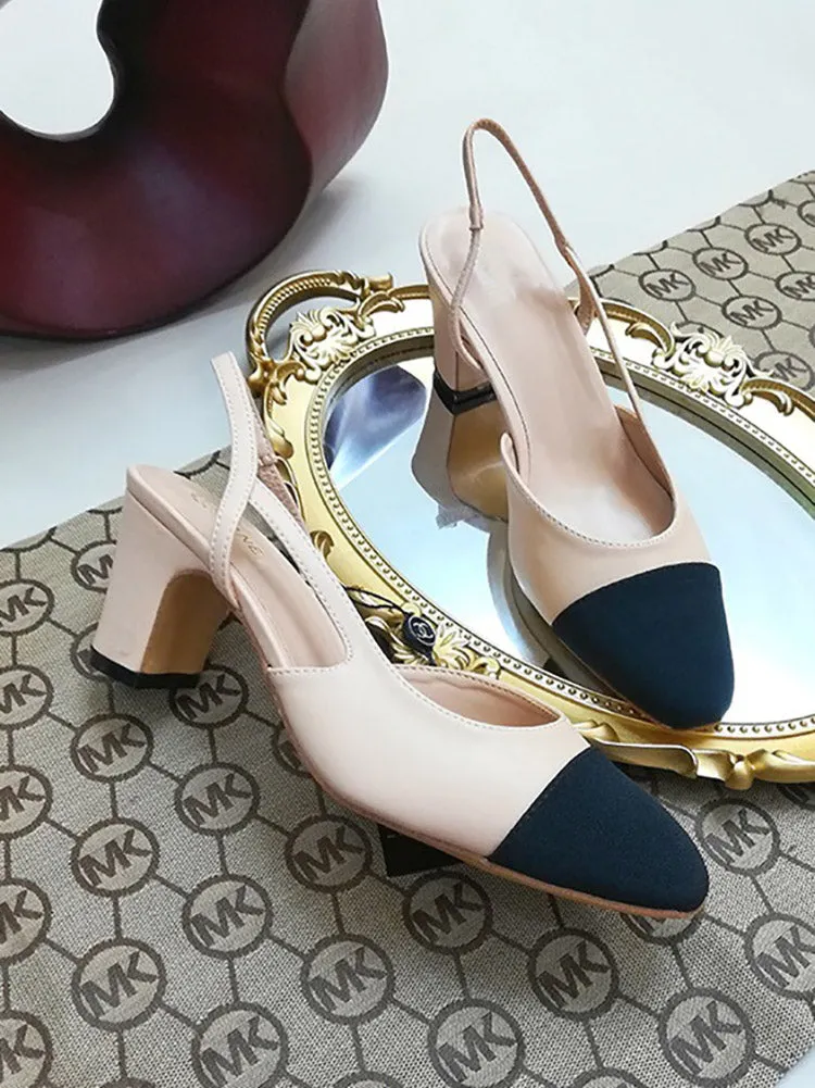 Toleet Chunky Heel Pointy Toe Slingback Sandals