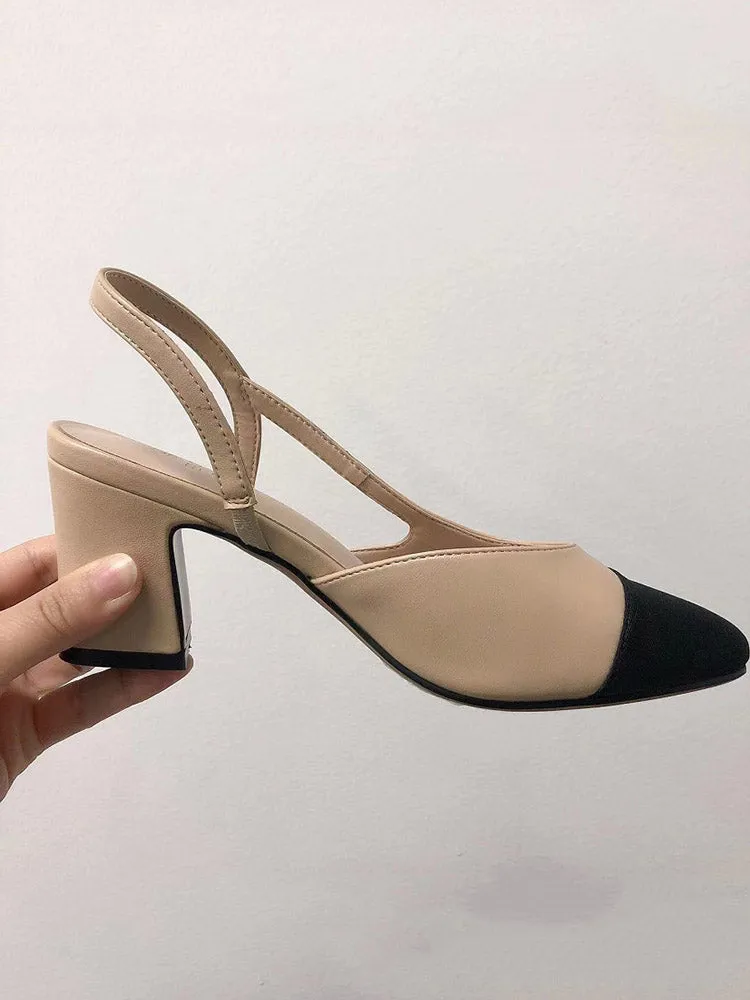 Toleet Chunky Heel Pointy Toe Slingback Sandals