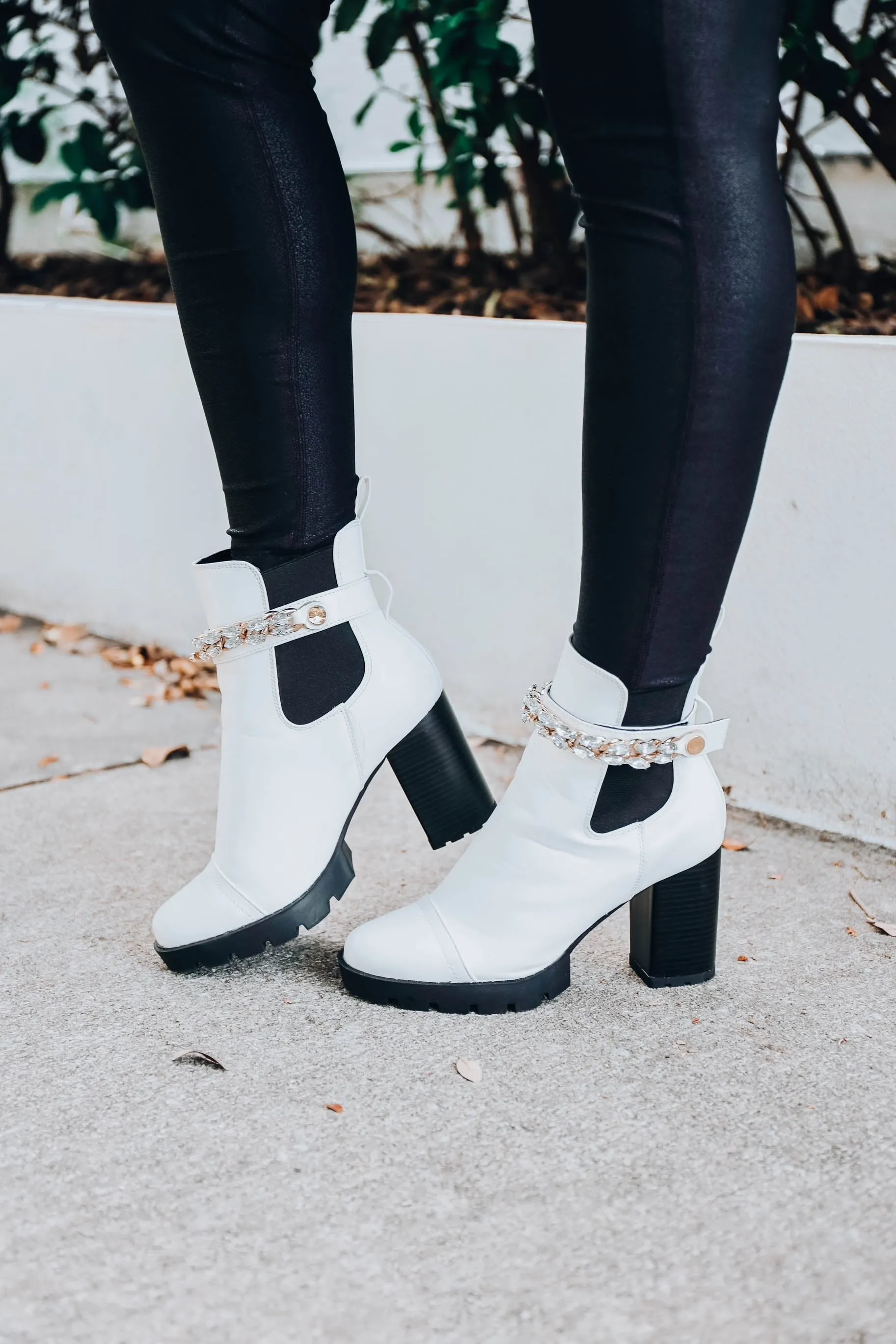 Wild Girl Chunky Heel Bootie - White