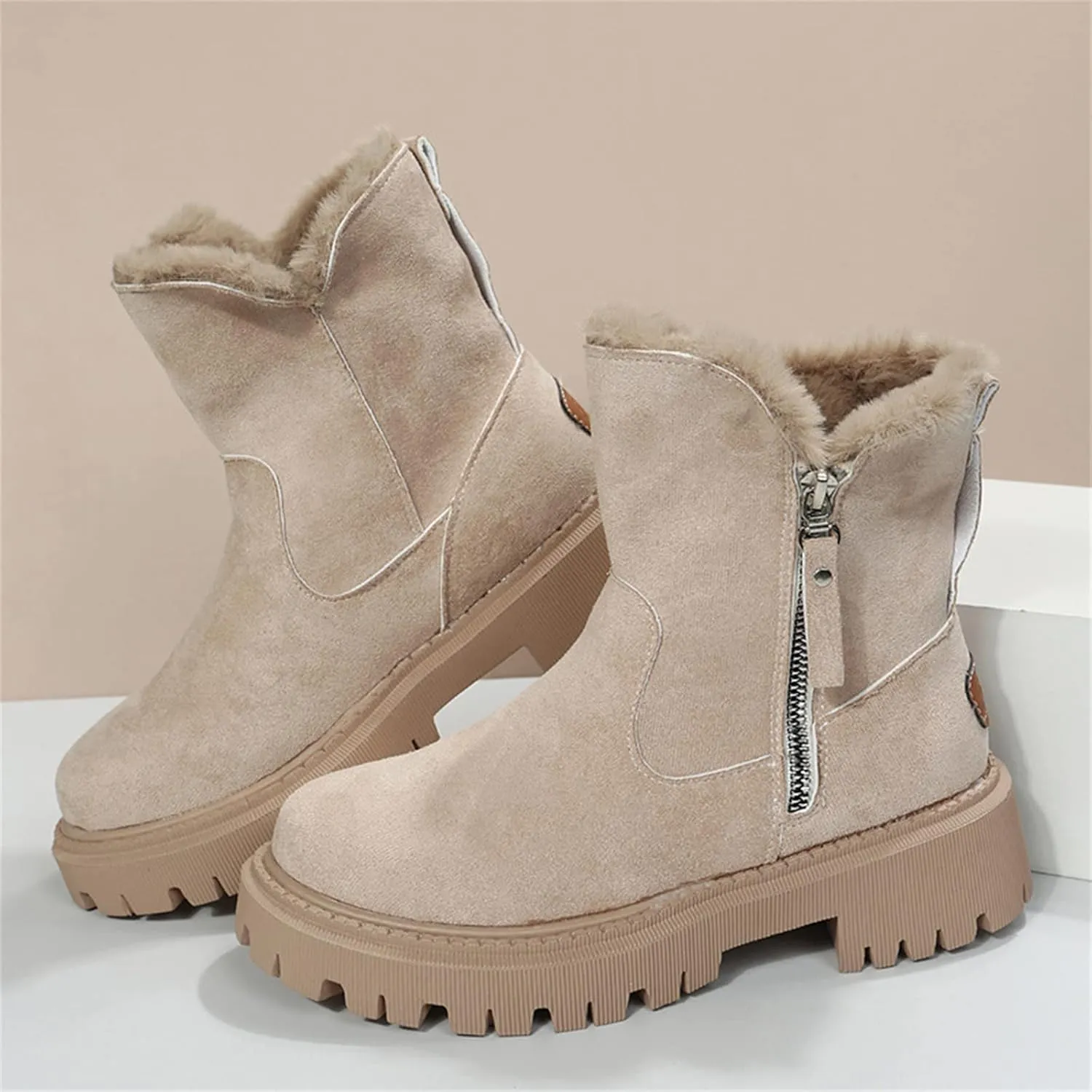 Winter Dress Boots For Women 2024 Snow Warm Ankle Booties Comfortable Slip On Outdoor Fur Lined Walking Loafers Shoes