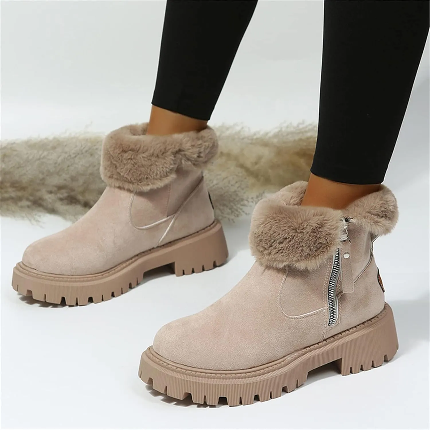 Winter Dress Boots For Women 2024 Snow Warm Ankle Booties Comfortable Slip On Outdoor Fur Lined Walking Loafers Shoes