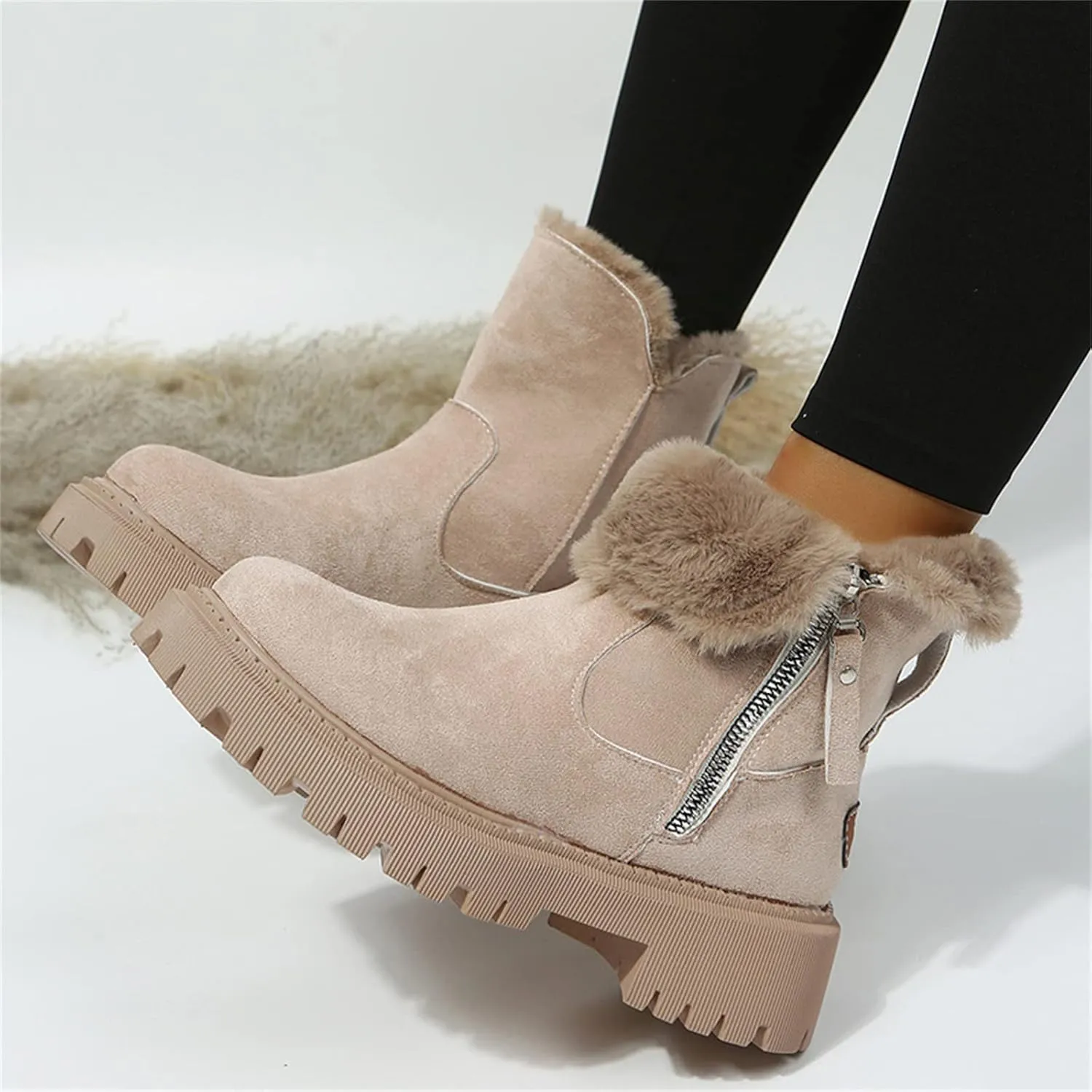 Winter Dress Boots For Women 2024 Snow Warm Ankle Booties Comfortable Slip On Outdoor Fur Lined Walking Loafers Shoes