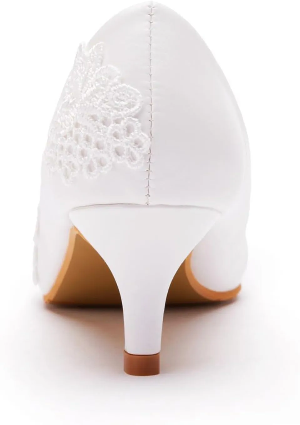 Women's High Heels, White Bridal Bridesmaid Dress Shoes Comfortable Shallow Mouth Lace Flower Wedding Party Photo Low Heeled Casual Shoes Adult, 43 EU,White